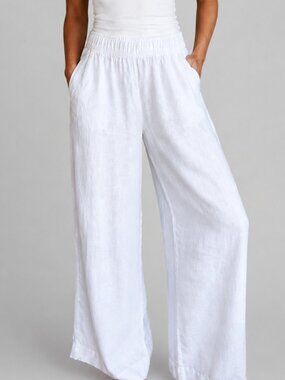 Tahari wide leg linen pants, crisp white
